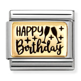 Nomination Composable Classic Link 030166/60 Happy Birthday in 18K Gold with Black Enamel